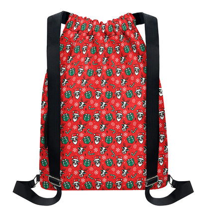 Christmas Cow Pattern Print Drawstring Backpack