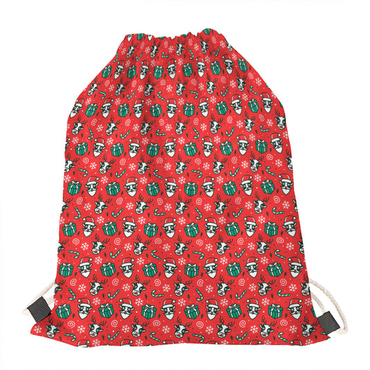 Christmas Cow Pattern Print Drawstring Bag