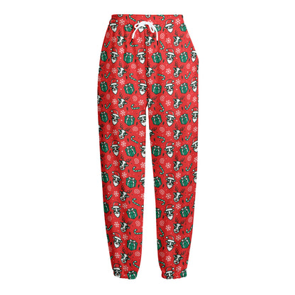 Christmas Cow Pattern Print Fleece Lined Knit Pants