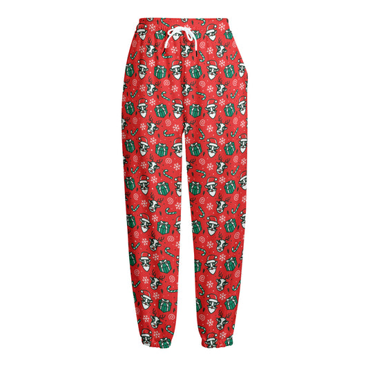 Christmas Cow Pattern Print Fleece Lined Knit Pants
