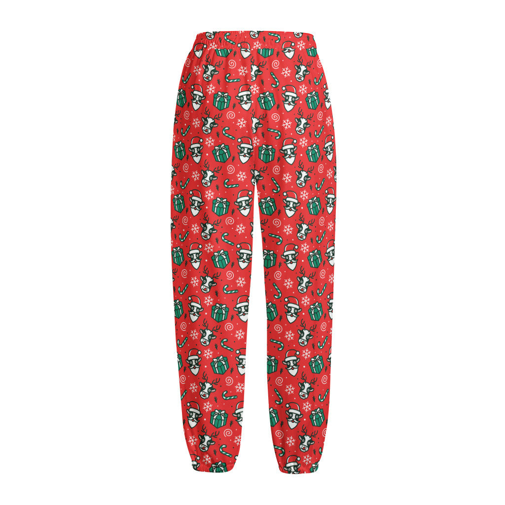 Christmas Cow Pattern Print Fleece Lined Knit Pants