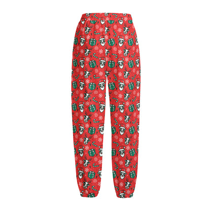 Christmas Cow Pattern Print Fleece Lined Knit Pants