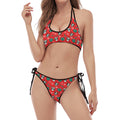 Christmas Cow Pattern Print Halter Scoop Tie Side Bikini