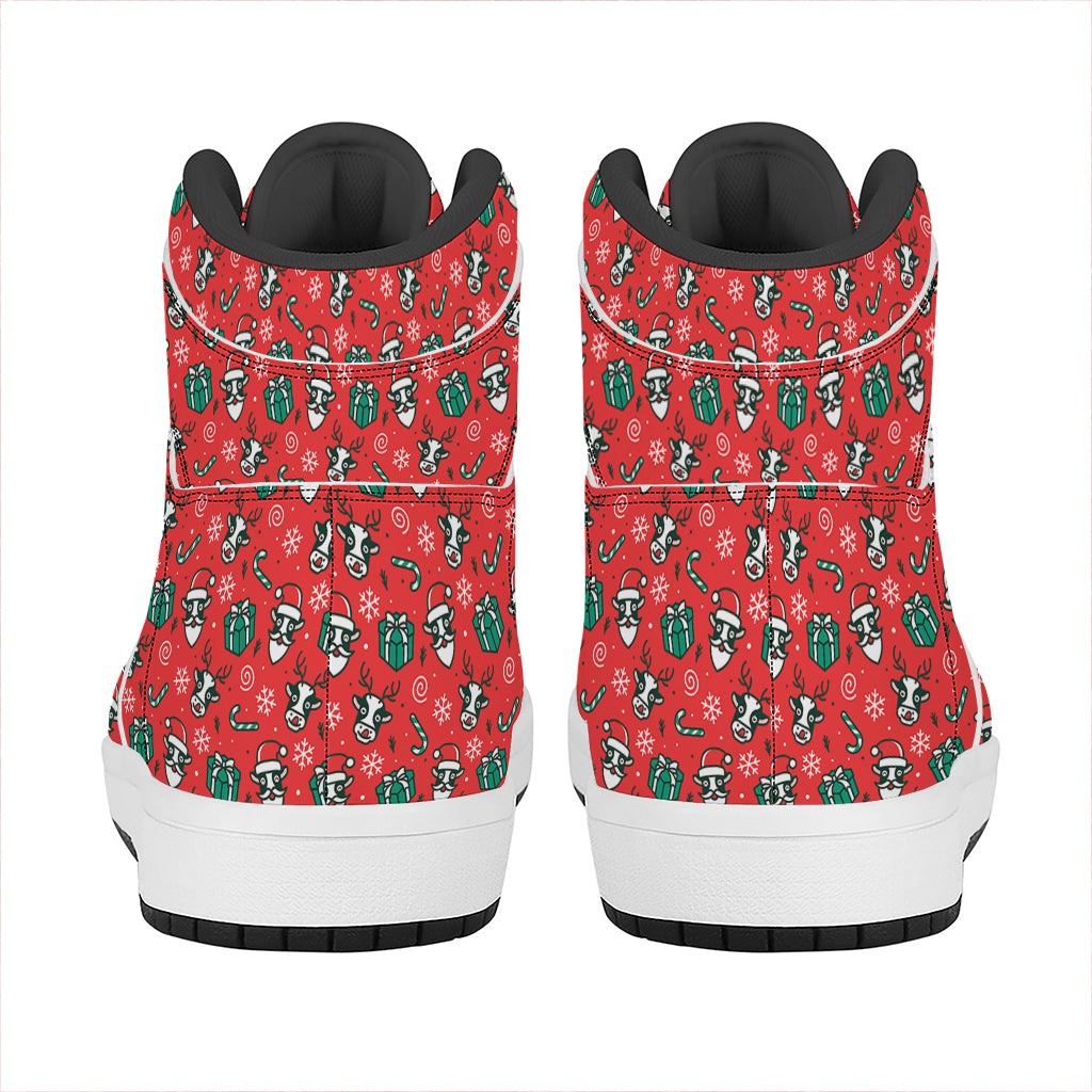 Christmas Cow Pattern Print High Top Leather Sneakers
