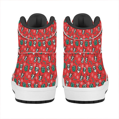 Christmas Cow Pattern Print High Top Leather Sneakers