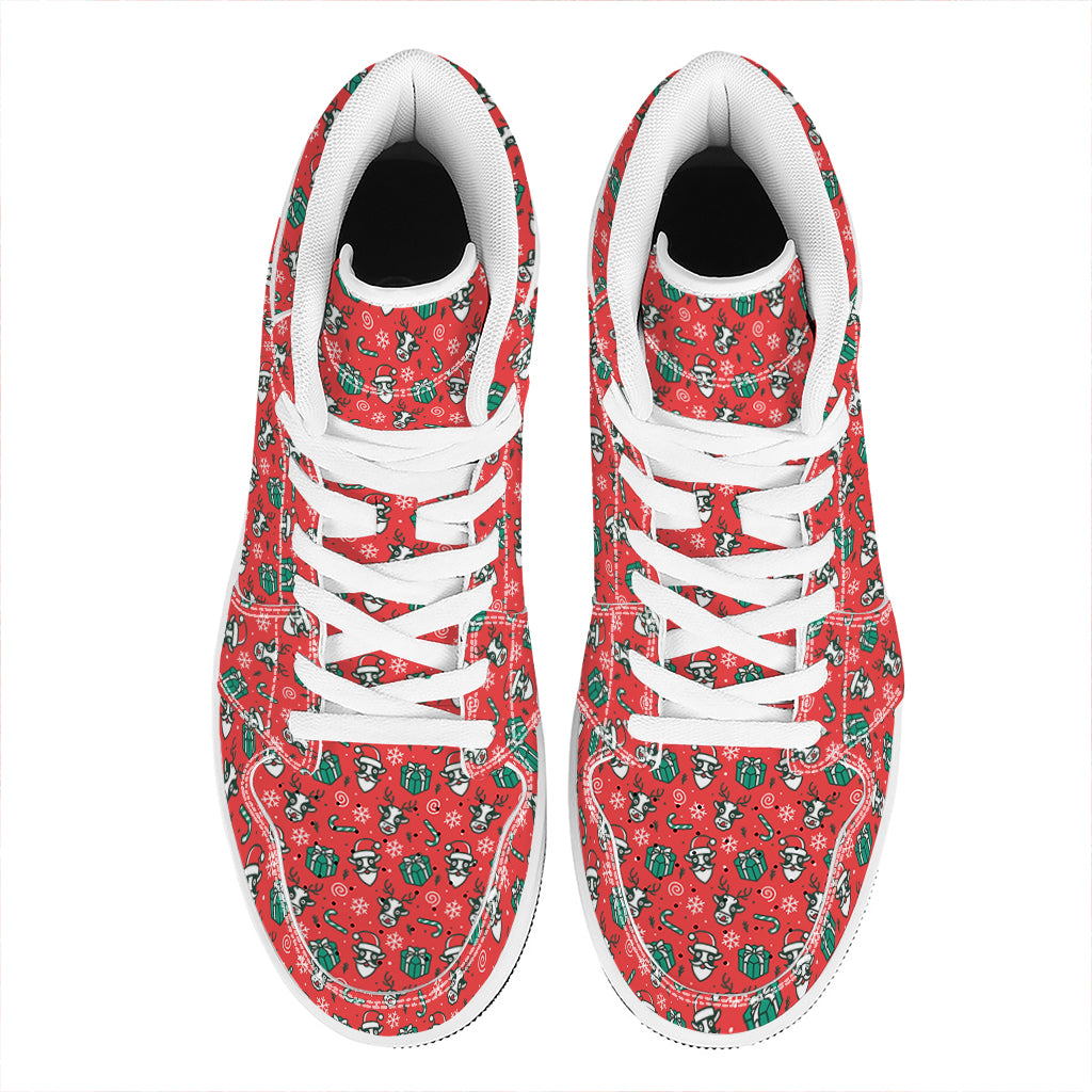 Christmas Cow Pattern Print High Top Leather Sneakers