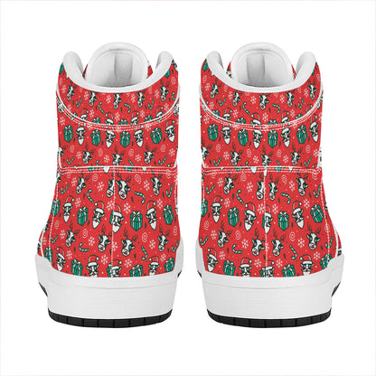 Christmas Cow Pattern Print High Top Leather Sneakers
