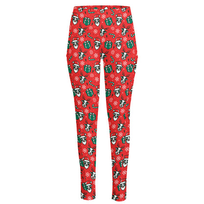 Christmas Cow Pattern Print High-Waisted Pocket Leggings
