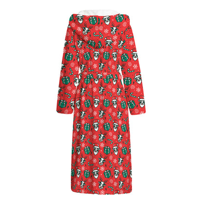 Christmas Cow Pattern Print Hooded Bathrobe