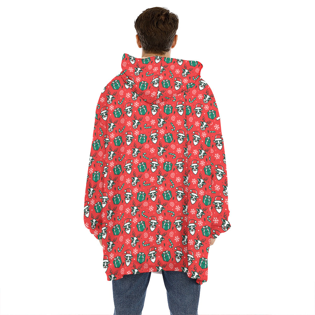Christmas Cow Pattern Print Hoodie Blanket