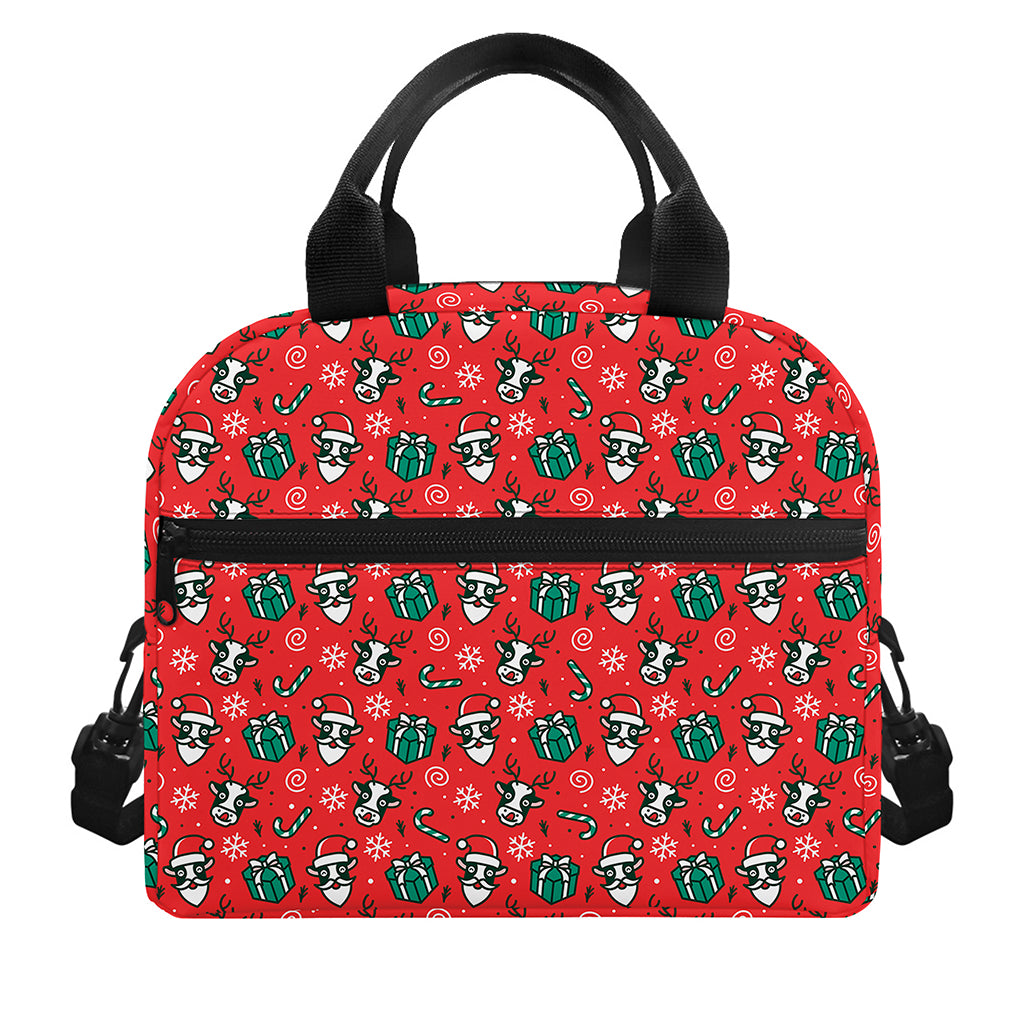 Christmas Cow Pattern Print Insulated Lunch Bag