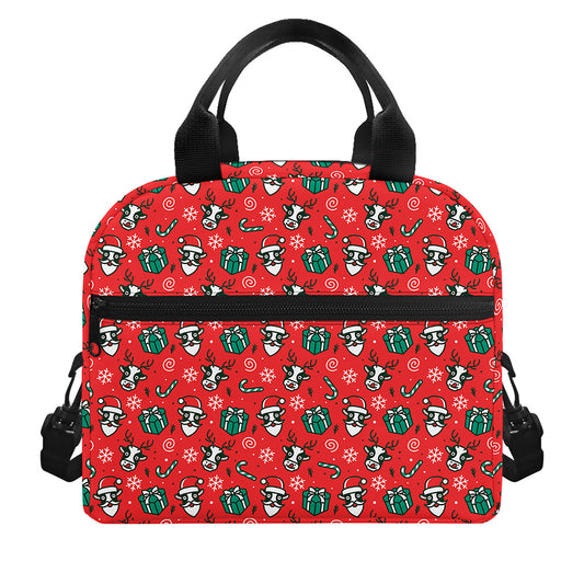 Christmas Cow Pattern Print Insulated Lunch Bag