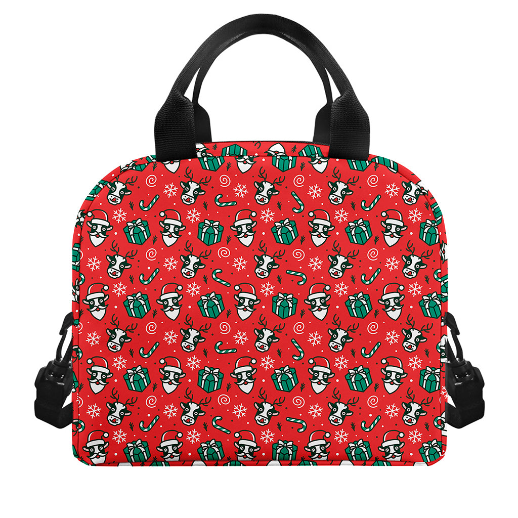 Christmas Cow Pattern Print Insulated Lunch Bag
