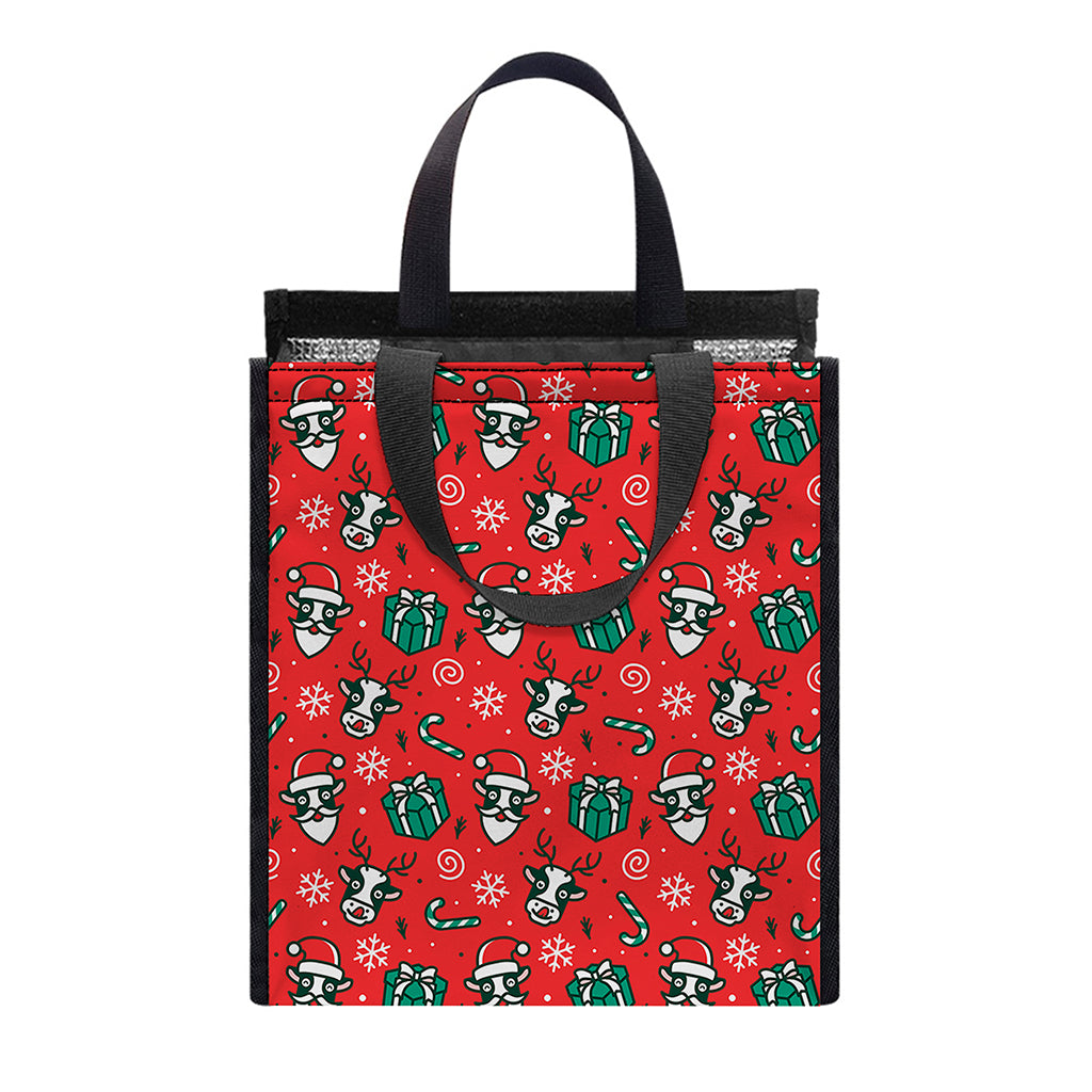 Christmas Cow Pattern Print Insulated Lunch Tote