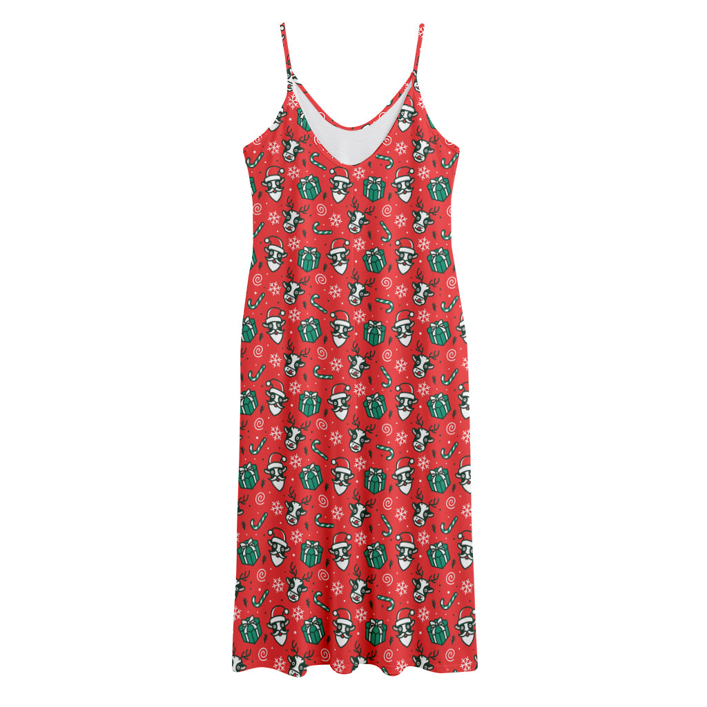 Christmas Cow Pattern Print Jersey Midi Cami Dress