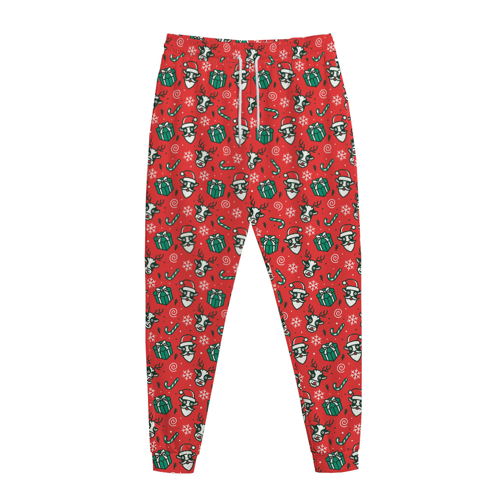 Christmas Cow Pattern Print Jogger Pants