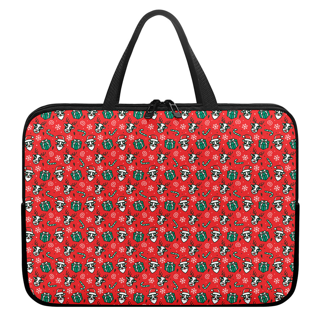 Christmas Cow Pattern Print Laptop Sleeve With Handle