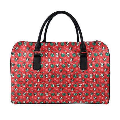 Christmas Cow Pattern Print Leather Duffle Bag