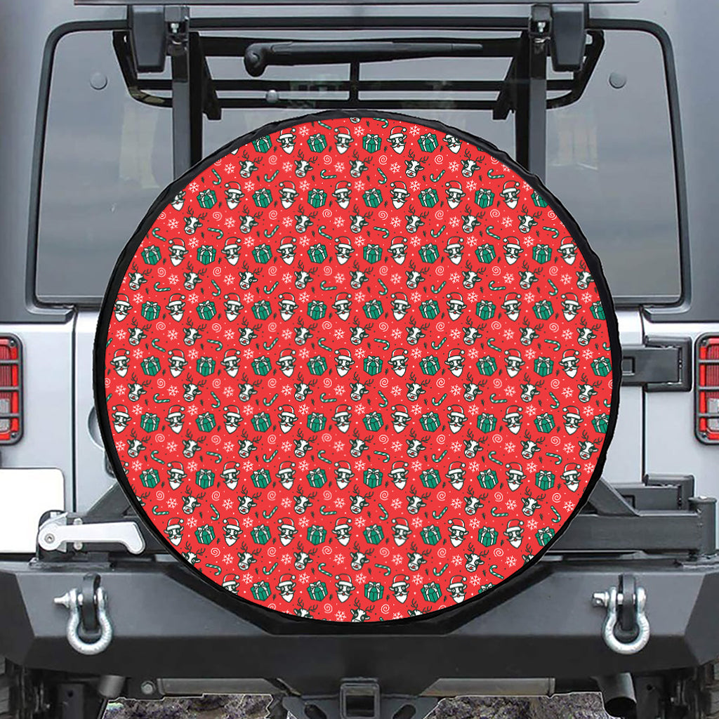 Christmas Cow Pattern Print Leather Spare Tire Cover
