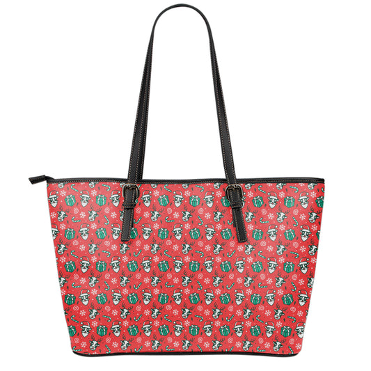 Christmas Cow Pattern Print Leather Tote Bag