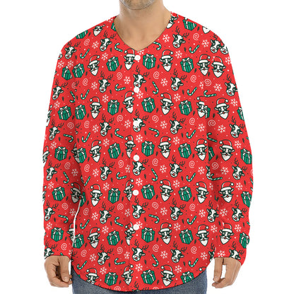 Christmas Cow Pattern Print Long Sleeve Baseball Jersey