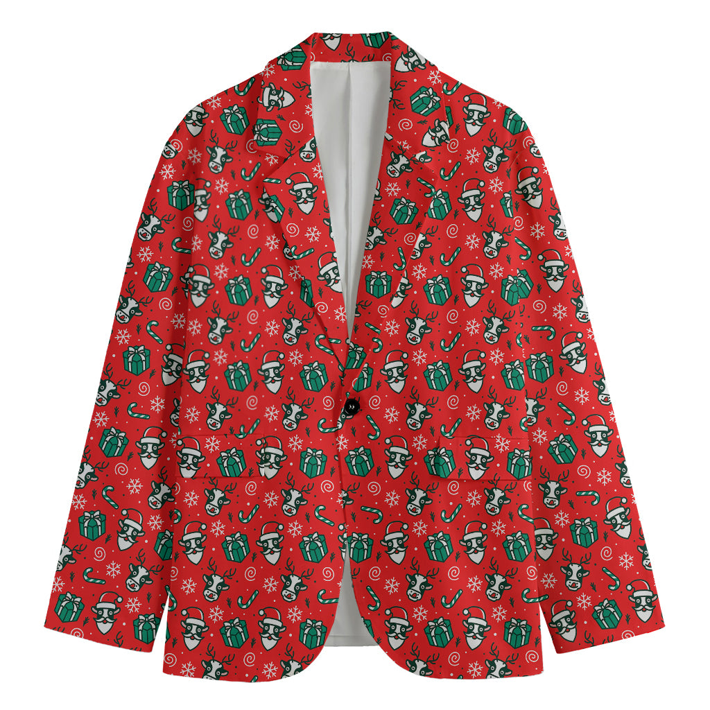 Christmas Cow Pattern Print Men's Blazer