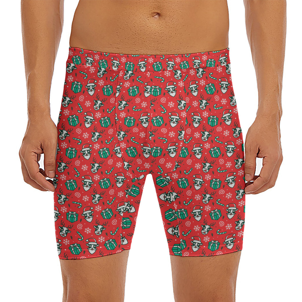 Christmas Cow Pattern Print Men's Long Boxer Briefs
