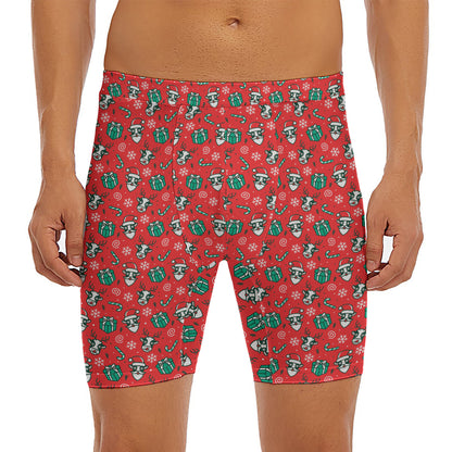 Christmas Cow Pattern Print Men's Long Boxer Briefs