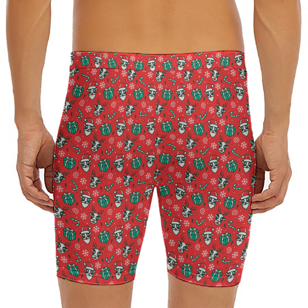 Christmas Cow Pattern Print Men's Long Boxer Briefs