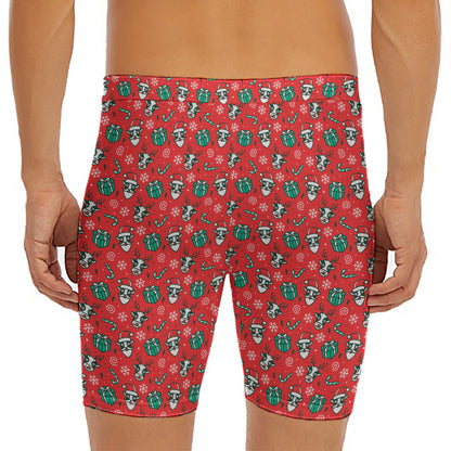 Christmas Cow Pattern Print Men's Long Boxer Briefs