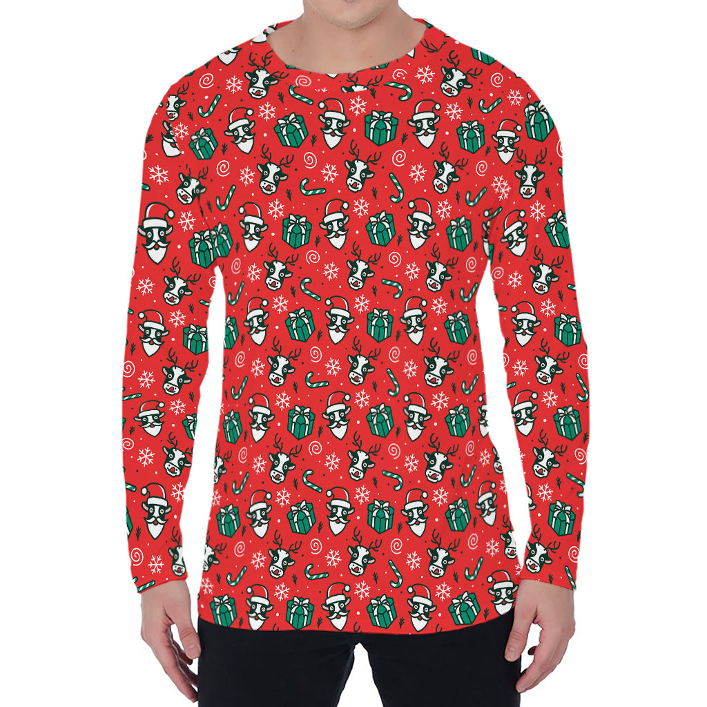 Christmas Cow Pattern Print Men's Long Sleeve T-Shirt