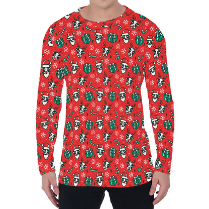 Christmas Cow Pattern Print Men's Long Sleeve T-Shirt