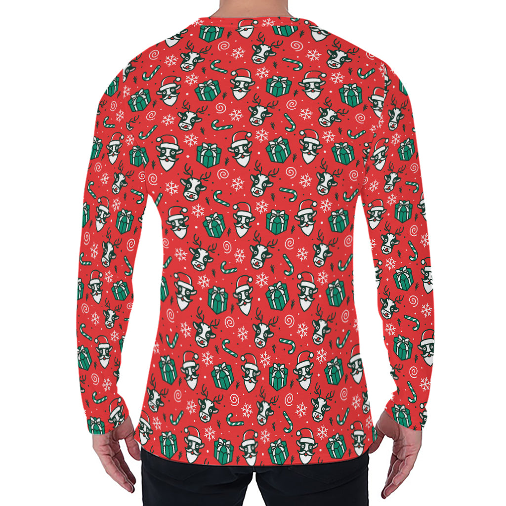 Christmas Cow Pattern Print Men's Long Sleeve T-Shirt