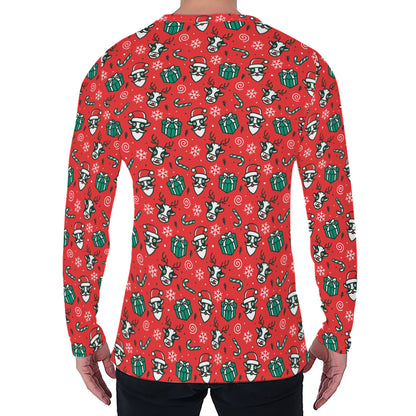 Christmas Cow Pattern Print Men's Long Sleeve T-Shirt