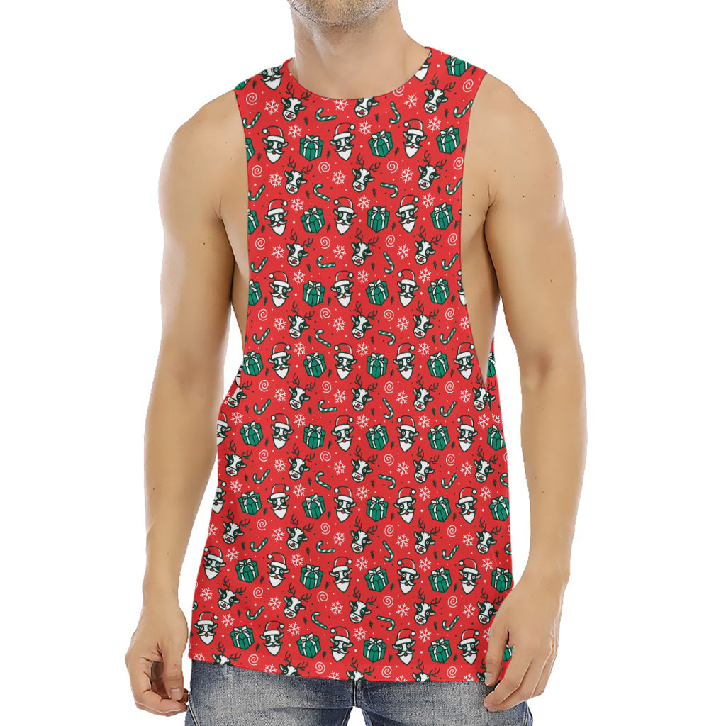 Christmas Cow Pattern Print Men's Muscle Tank Top