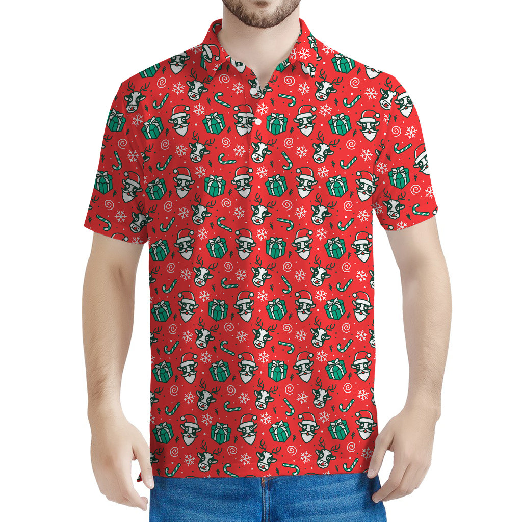 Christmas Cow Pattern Print Men's Polo Shirt