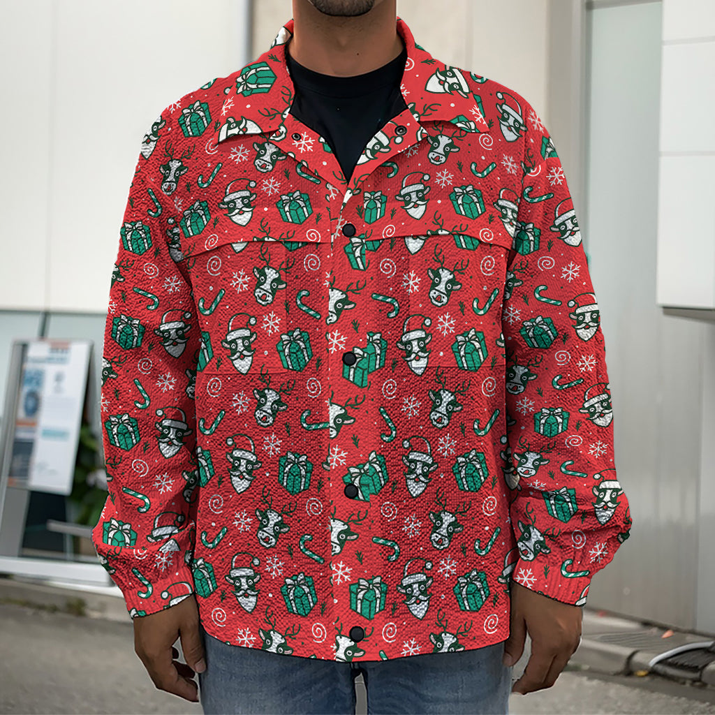Christmas Cow Pattern Print Men's Shirt Jacket