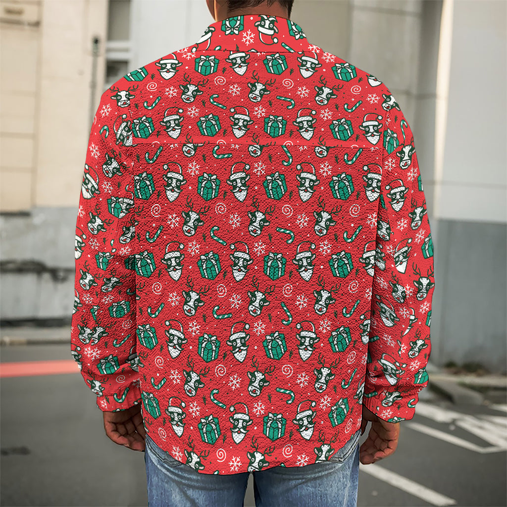 Christmas Cow Pattern Print Men's Shirt Jacket