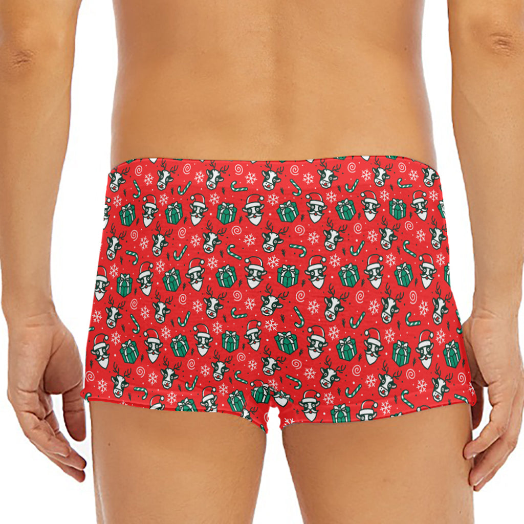 Christmas Cow Pattern Print Men's Short Boxer Briefs