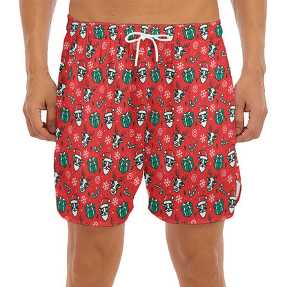 Christmas Cow Pattern Print Men's Split Running Shorts