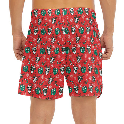 Christmas Cow Pattern Print Men's Split Running Shorts