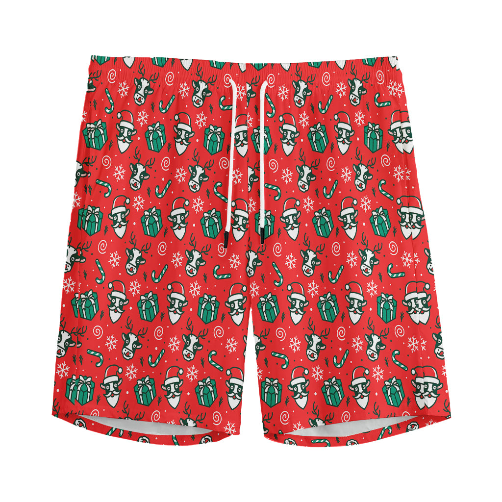 Christmas Cow Pattern Print Men's Sports Shorts