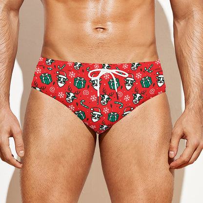 Christmas Cow Pattern Print Men's Swim Briefs