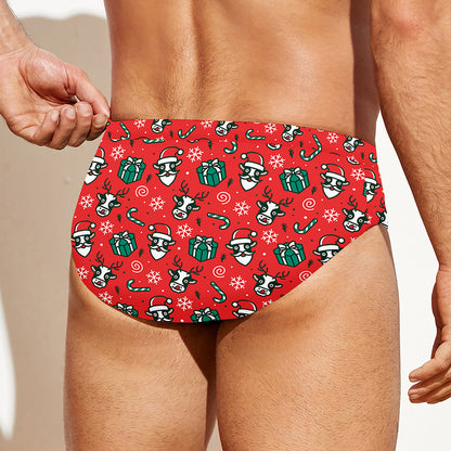 Christmas Cow Pattern Print Men's Swim Briefs