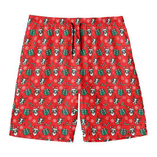 Christmas Cow Pattern Print Men's Swim Trunks