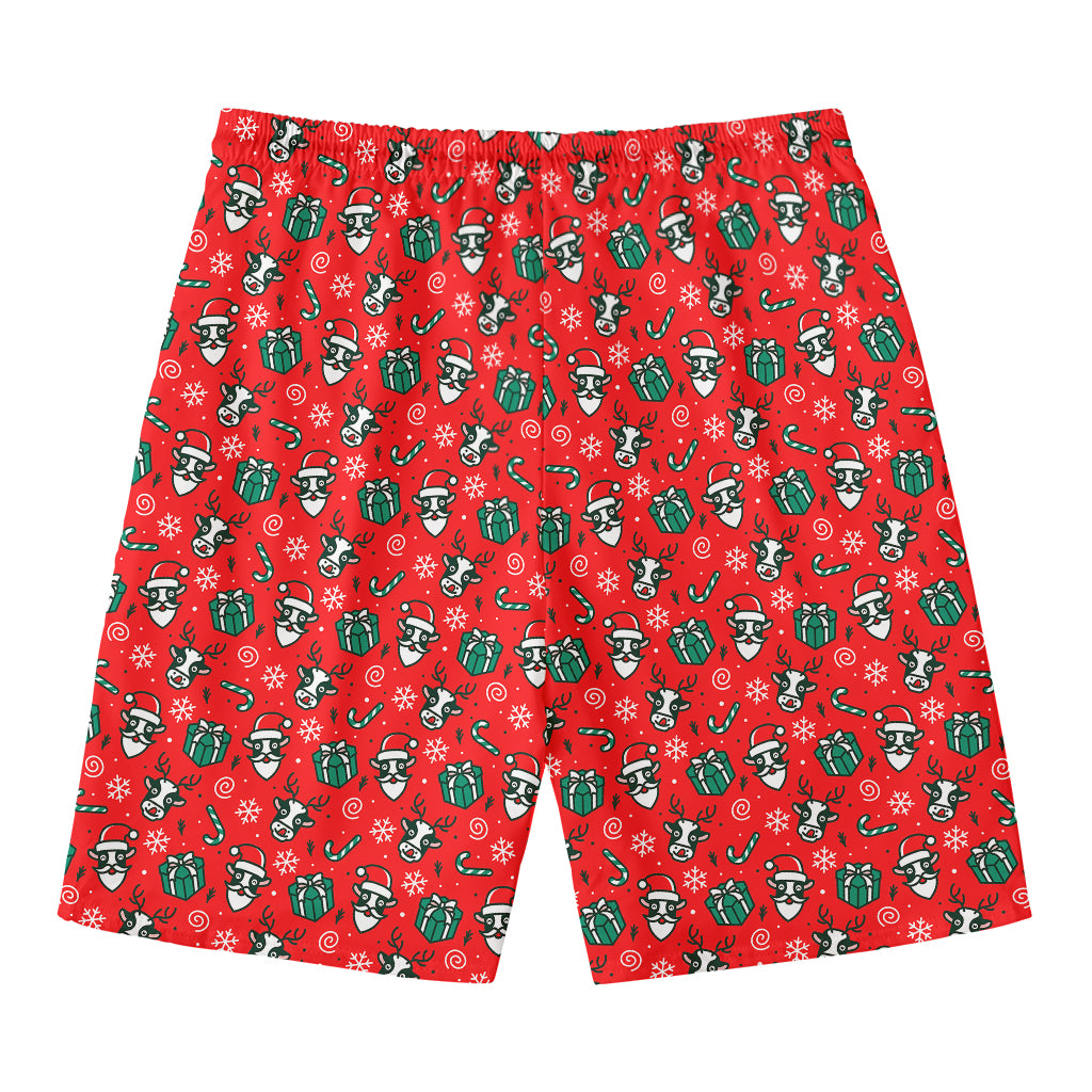 Christmas Cow Pattern Print Men's Swim Trunks