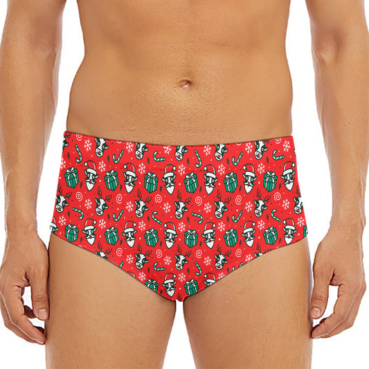 Christmas Cow Pattern Print Men's Triangle Swim Briefs