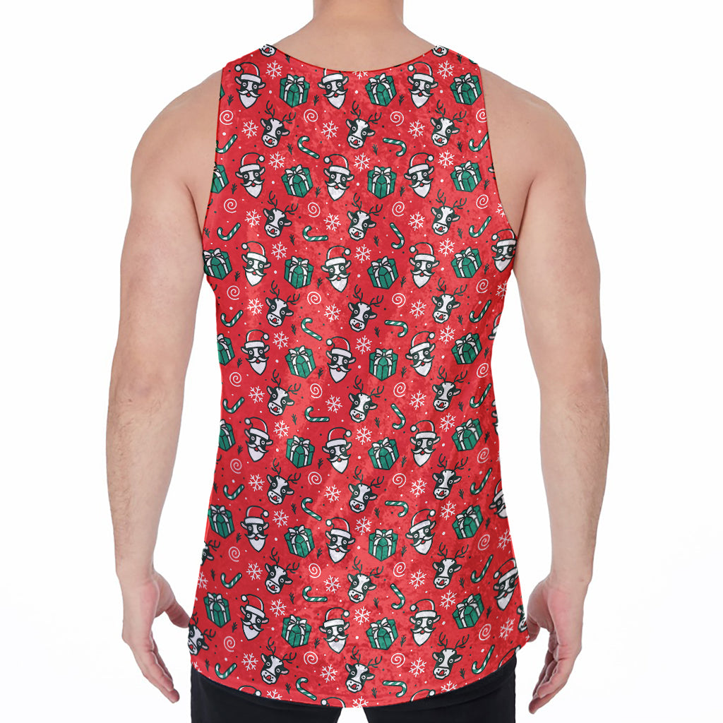 Christmas Cow Pattern Print Men's Velvet Tank Top