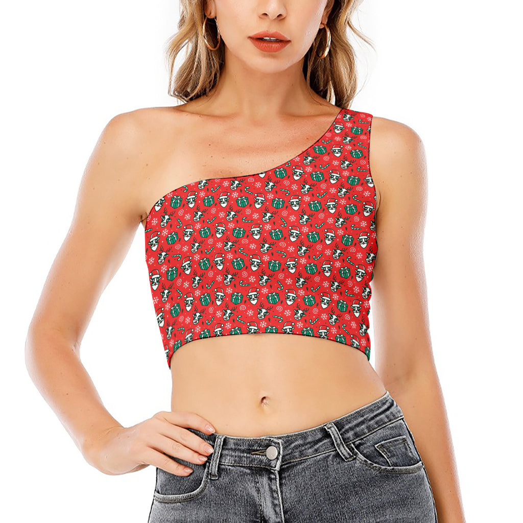 Christmas Cow Pattern Print One Shoulder Crop Top