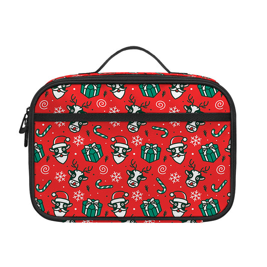 Christmas Cow Pattern Print Portable Lunch Bag